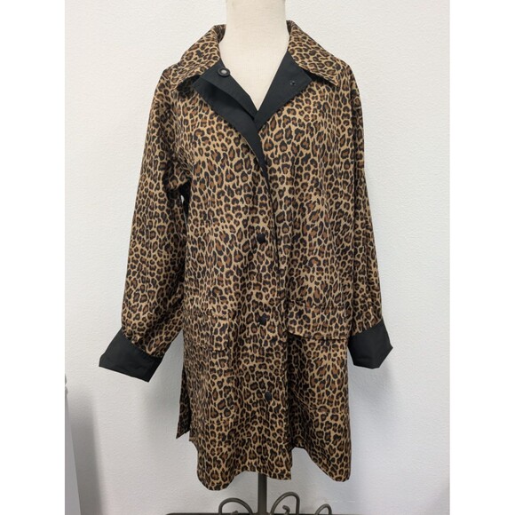 Vintage TravelSmith Reversible Cheetah Leopard Print Rain Jacket sz L Outdoor - Picture 2 of 12